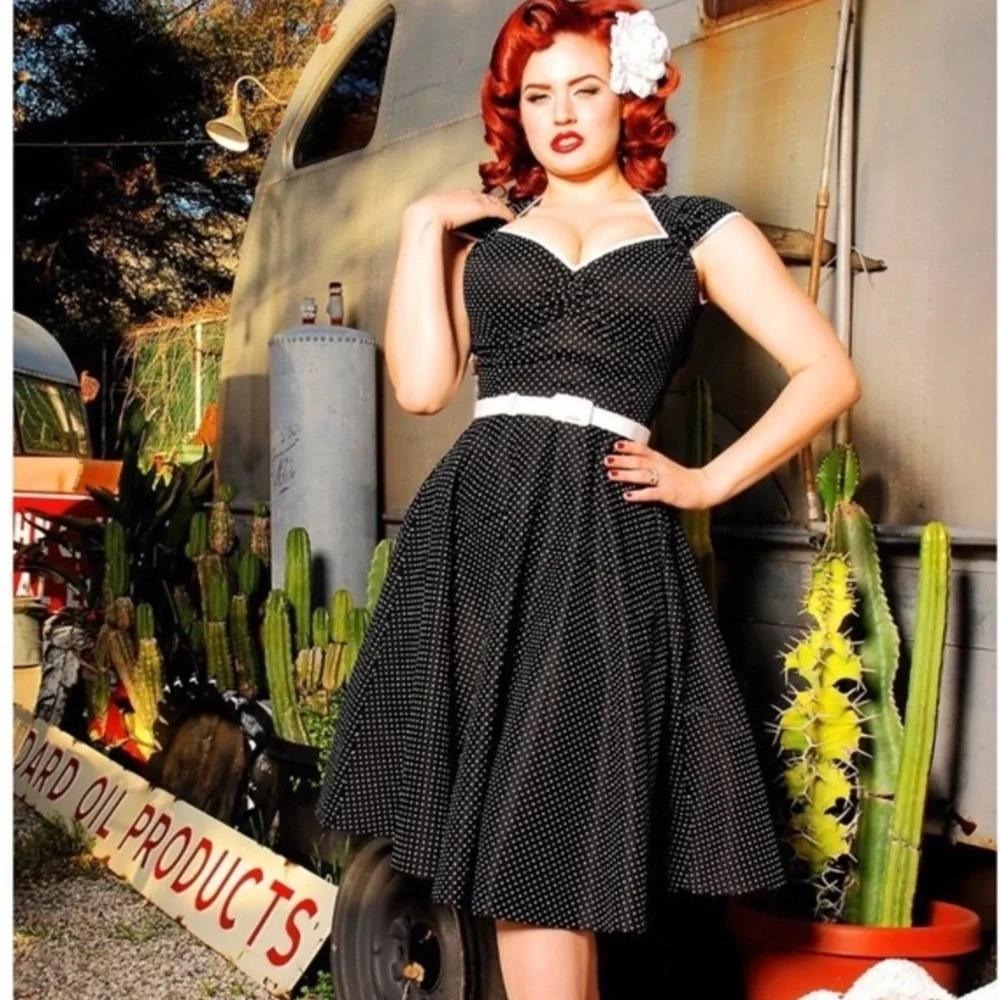 Pinup Couture Pindot Heidi Dress Sz 2X Black Polka Dot Retro Rockabilly Swing